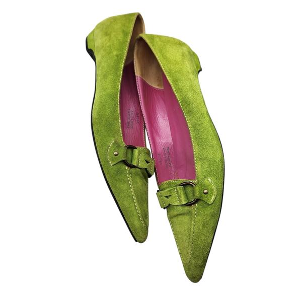J.Crew Suede Flats – Green Pointed Toe with Buckle Detail & Pink Insole 7.5 - Picture 6 of 8